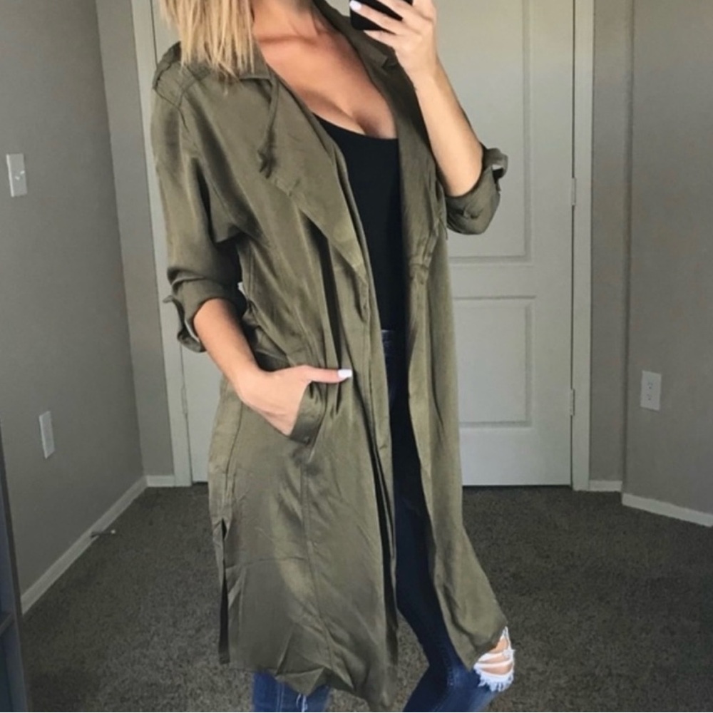 Olive Green Belted Trench Coat